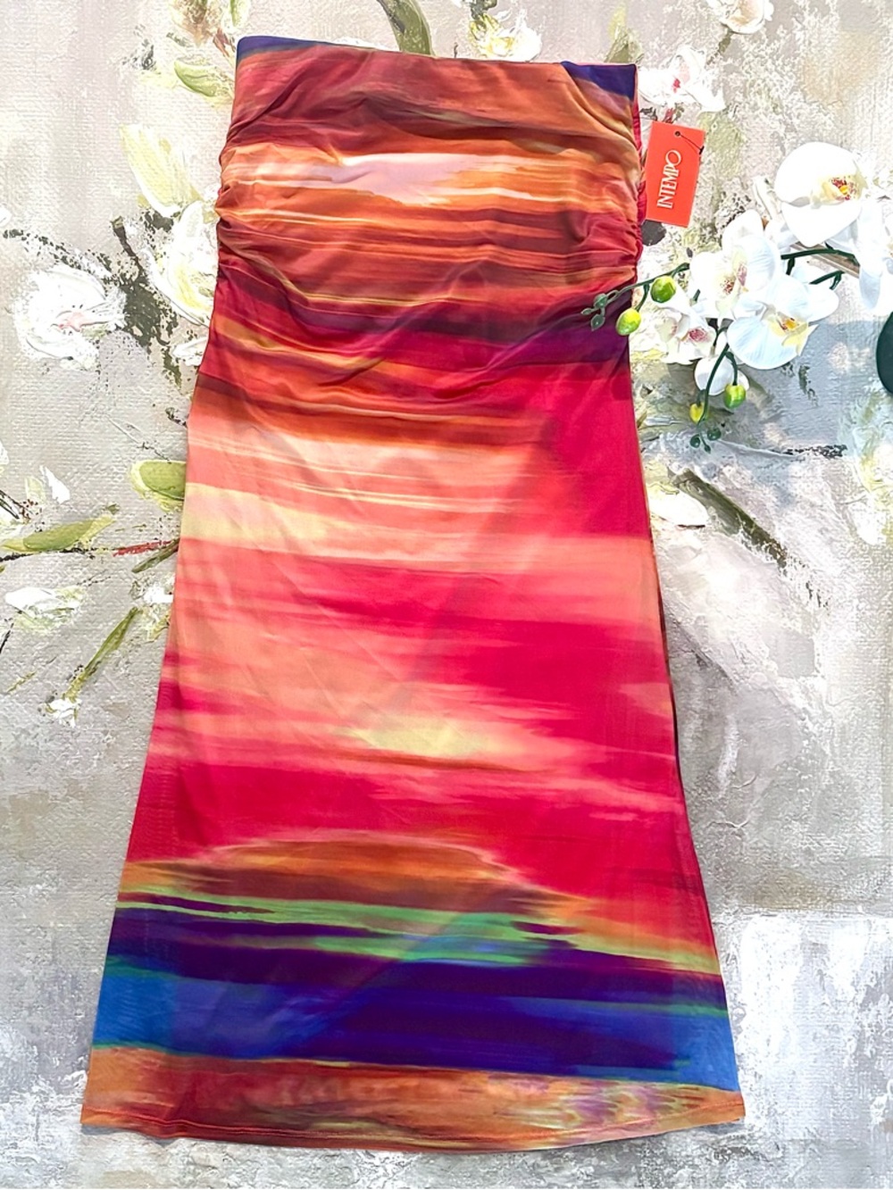 Tropical Sunset Strapless Sundress